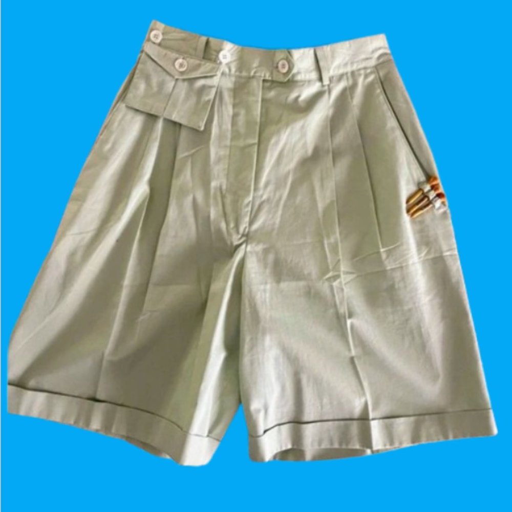 Women’s Green VTG High Waisted pleated Bermuda Golf Shorts